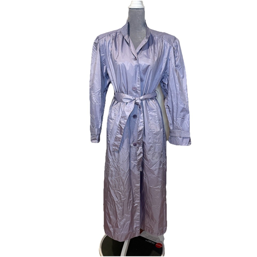 Vintage 80s Trench Coat Lightweight Nylon Women's Rain Jacket Purple Metallic 10